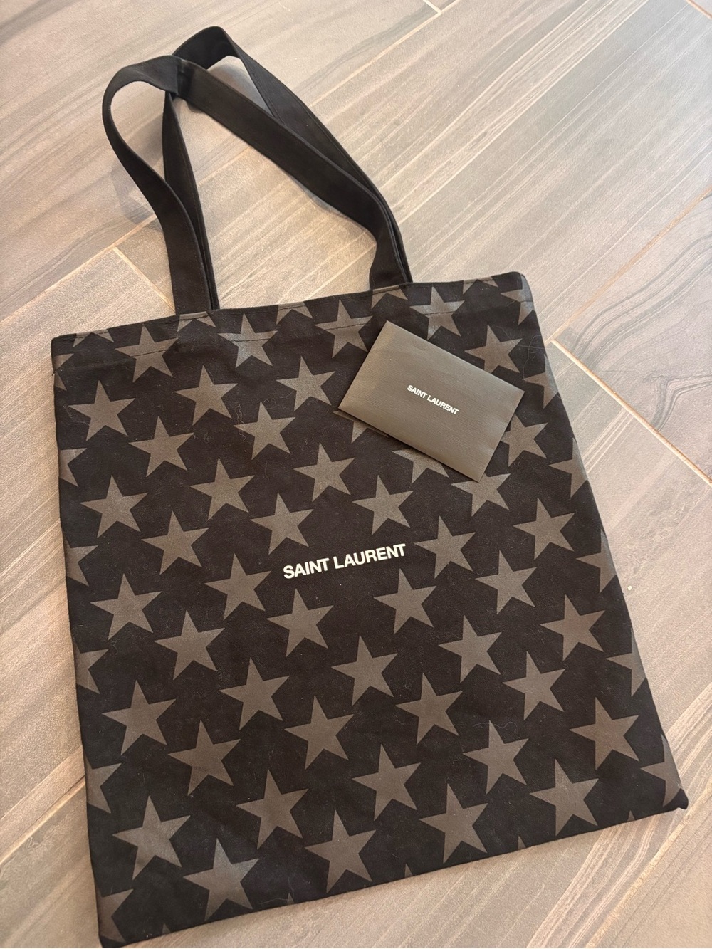 Saint Laurent Black and Gray Star-Print Canvas Messenger Tote